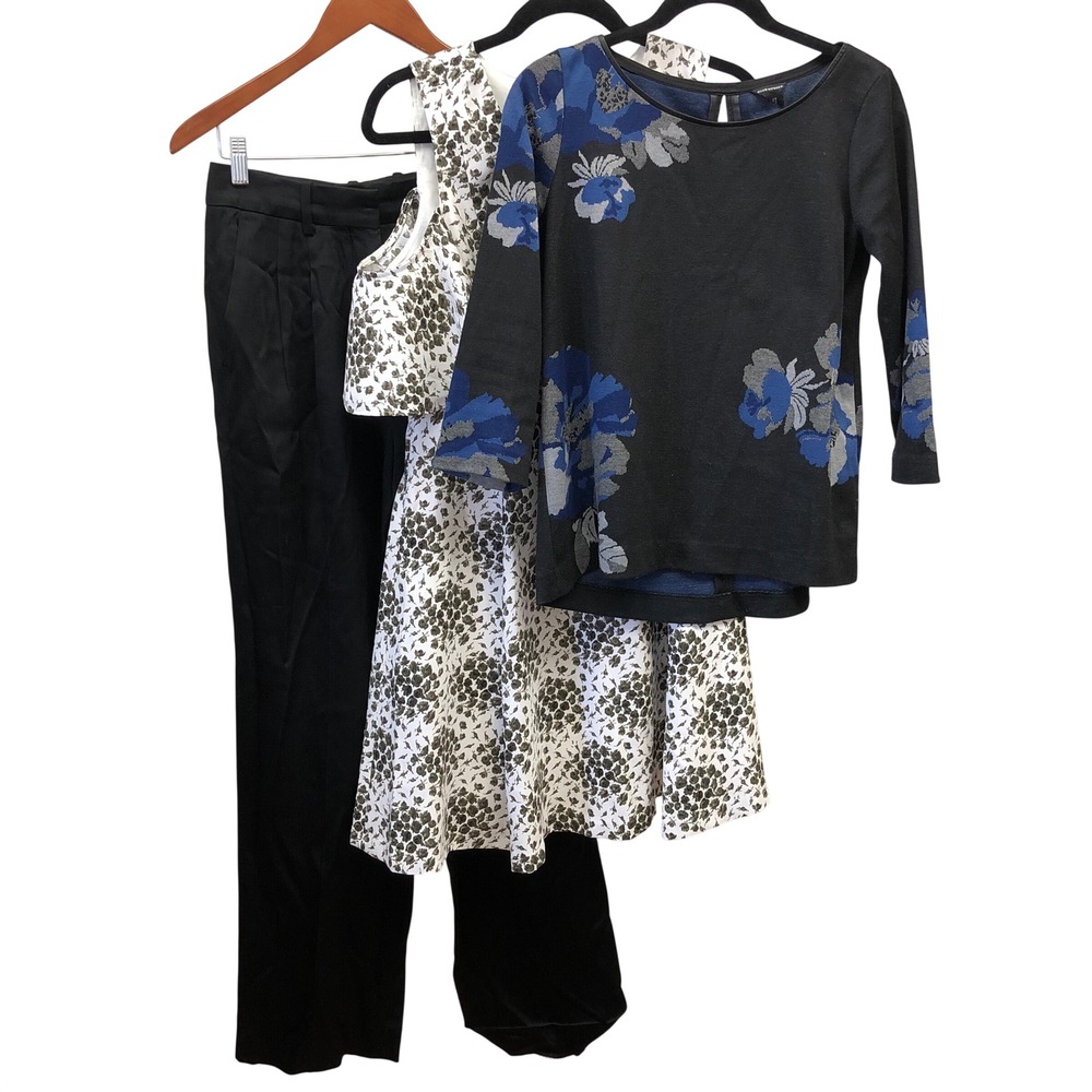 Club Monaco Bundle Dress Top Pants Womens 4 6 Small Black Floral 3 Piece Set